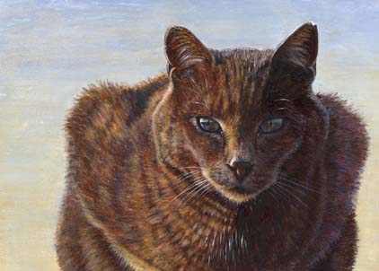  ... Miniature (ACEO) - Cats :: Izzy (Gray Russian Blue Cat at Rockaway