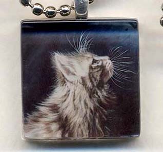 Glass Tile Pendant of Maine Coon Cat