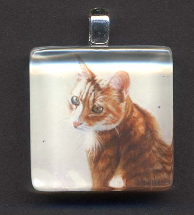 Glass Tile Pendant of Orange Ginger Tabby Cat