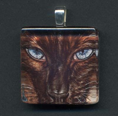 Glass Tile Pendant of Siamese Cat