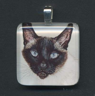 Glass Tile Pendant of Siamese Cat Murphy