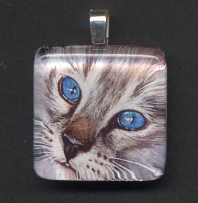 Glass Tile Pendant of Siamese Kitten Cat