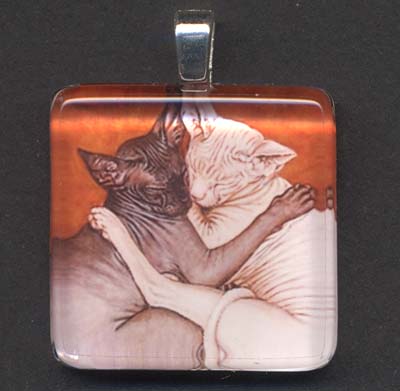 Glass Tile Pendant of Sphynx Cat (Nap Time)