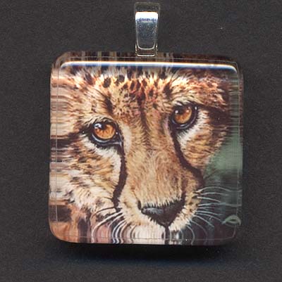 Glass Tile Pendant of Cheetah (Big Cat)